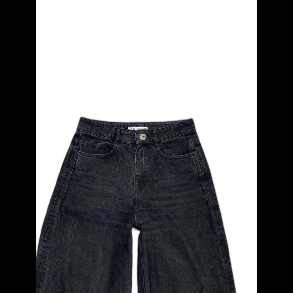 Zara The Marine High Rise Washed Black Wide Leg Full Length Jeans Size 8 - Picture 4 of 10